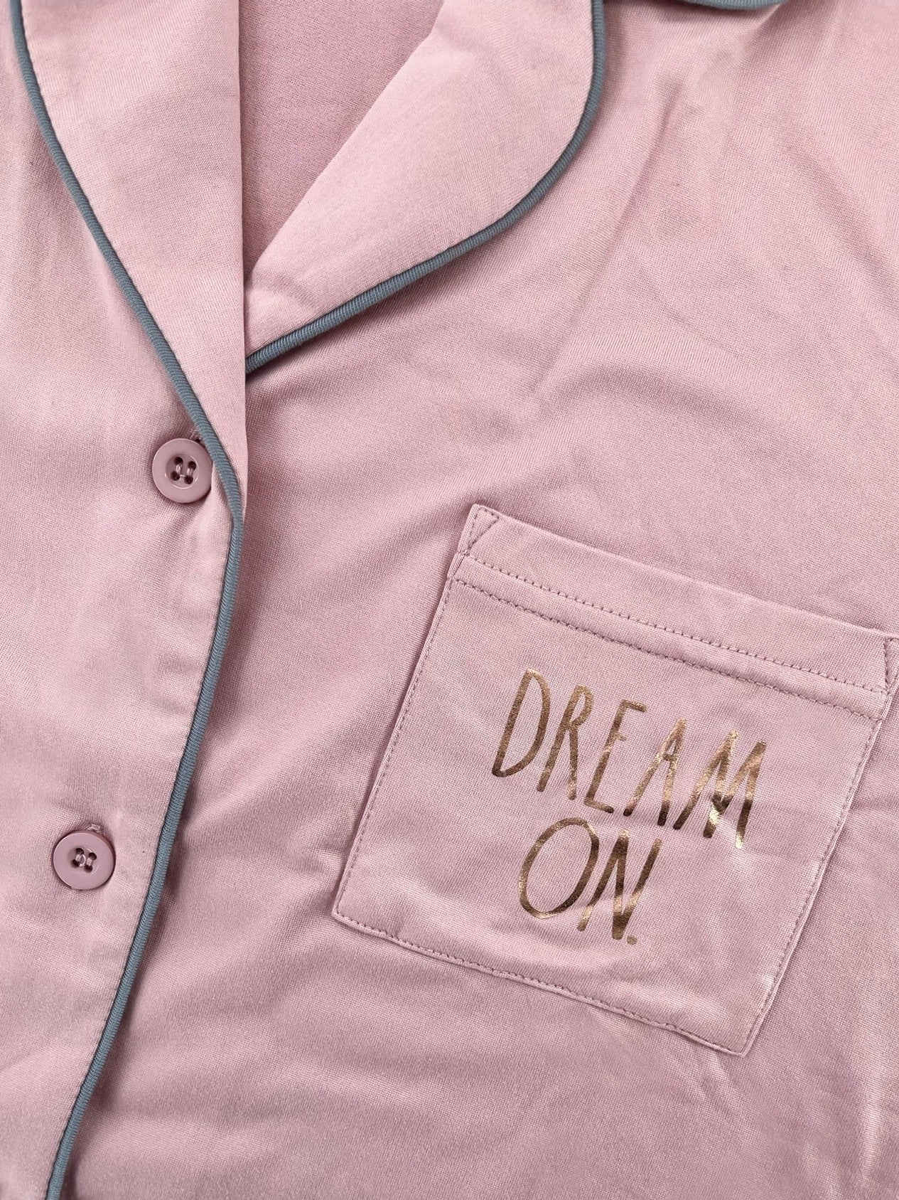 Women's "DREAM ON" 2-Piece Short Sleeve Notch Collar Top and Pants Pajama Set Recycled Fabric
