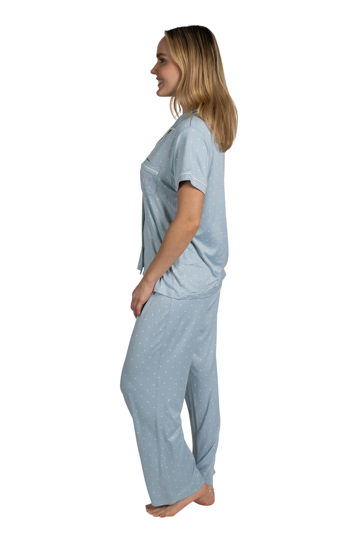 Women's "SLEEP" 3-Piece Pajama Set Short Sleeve Notch Collar Top, Shorts, and Comfy Pants Pj Set
