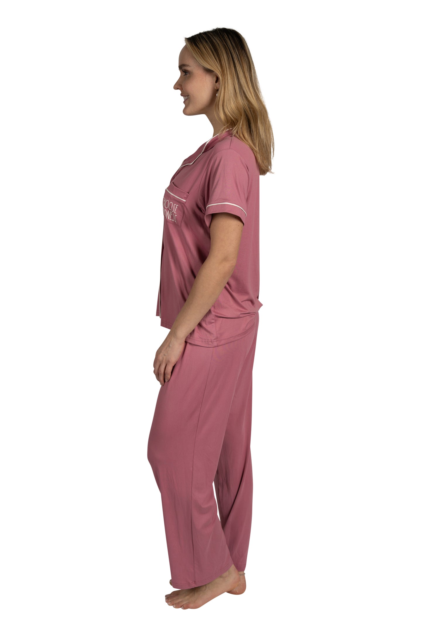 Women's "CHOOSE KINDNESS" 3-Piece Pajama Set Short Sleeve Notch Collar Top, Shorts, and Comfy Pants Pj Set Recycled Fabric