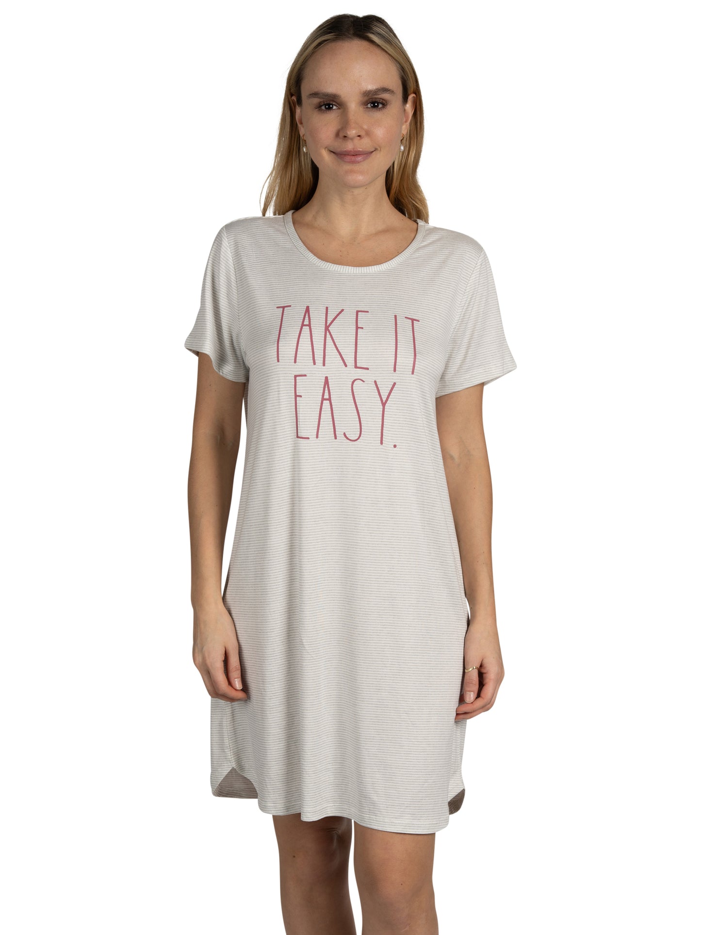 Women's 2-Pack Short Sleeve Shirttail Nightshirts Grey "OUT OF OFFICE" & "TAKE IT EASY" with Recycled Fabric