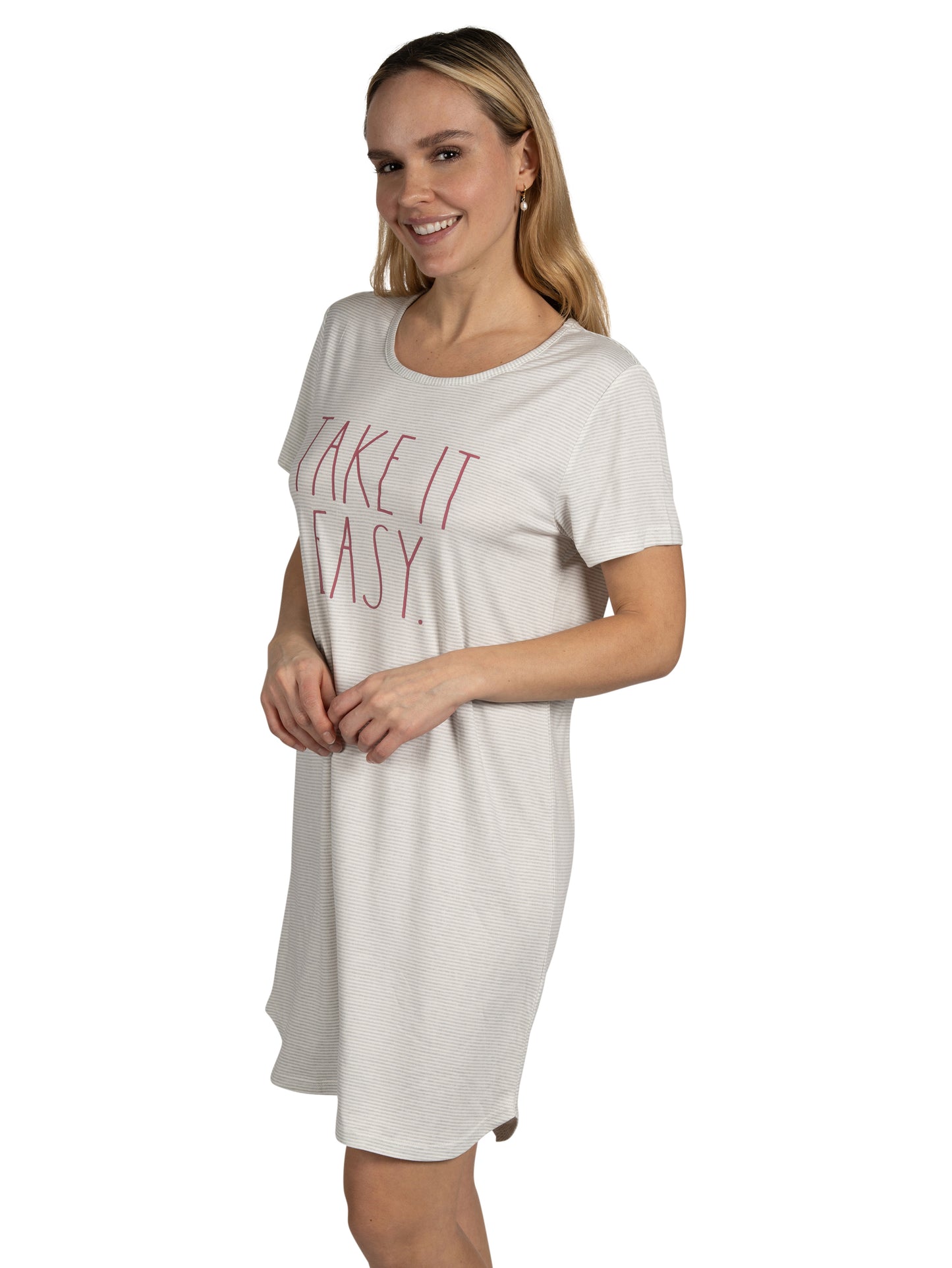 Women's 2-Pack Short Sleeve Shirttail Nightshirts Grey "OUT OF OFFICE" & "TAKE IT EASY" with Recycled Fabric