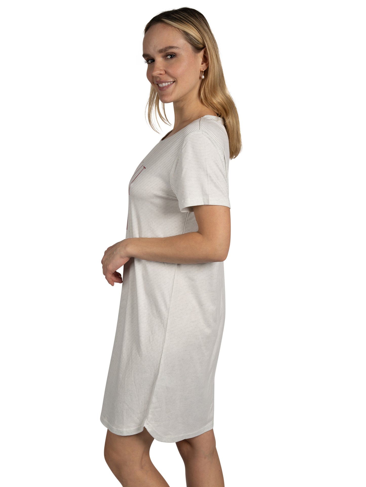 Women's 2-Pack Short Sleeve Shirttail Nightshirts Grey "OUT OF OFFICE" & "TAKE IT EASY" with Recycled Fabric