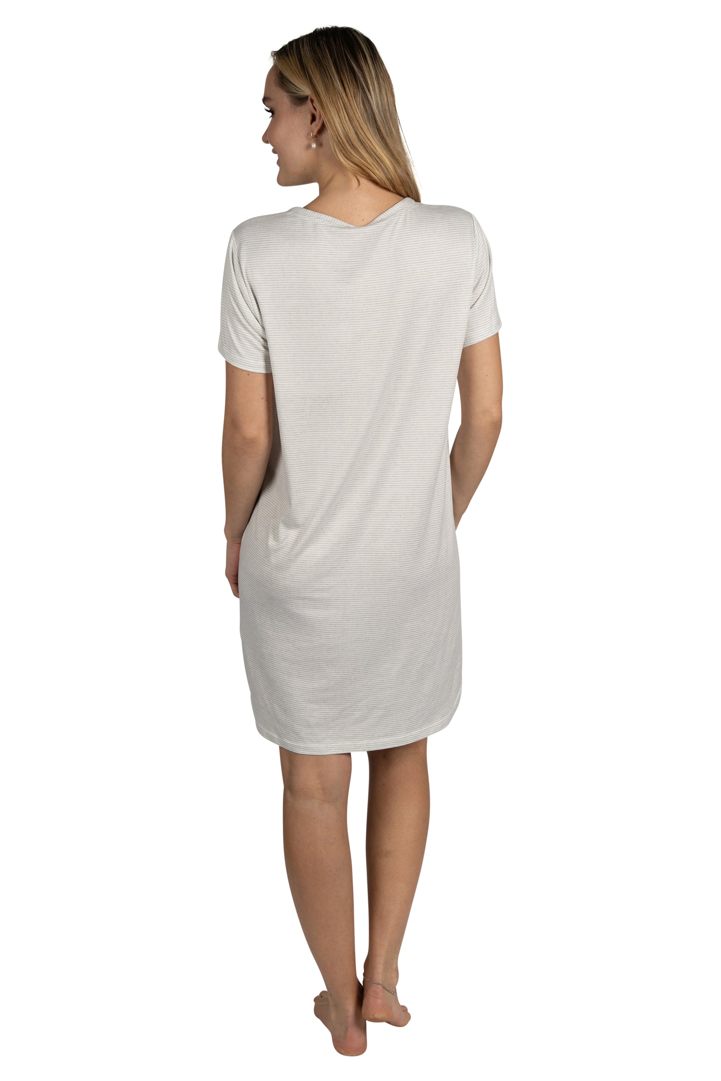Women's 2-Pack Short Sleeve Shirttail Nightshirts Grey "OUT OF OFFICE" & "TAKE IT EASY" with Recycled Fabric