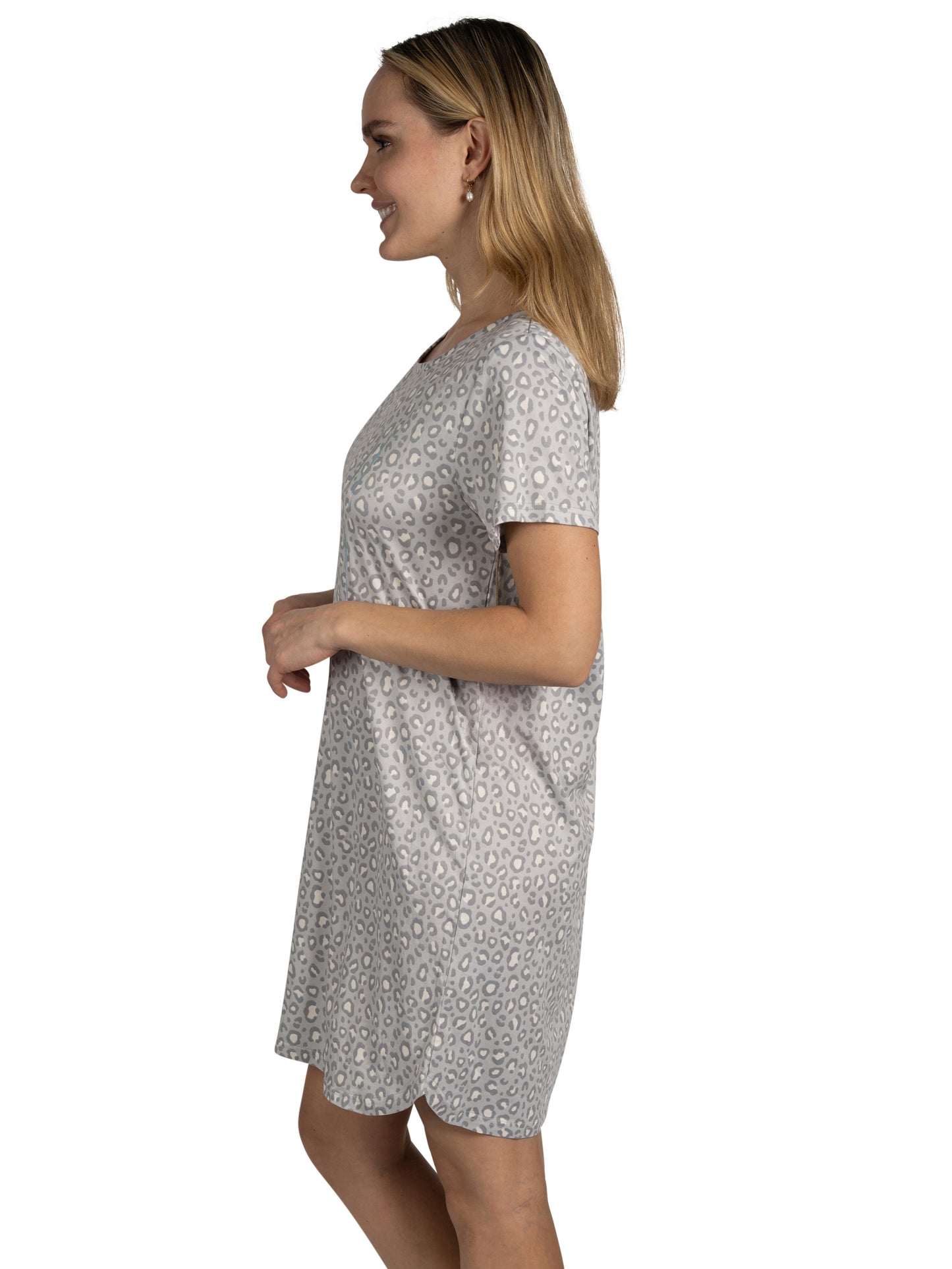 Women's 2-Pack Short Sleeve Shirttail Nightshirts Grey "OUT OF OFFICE" & "TAKE IT EASY" with Recycled Fabric