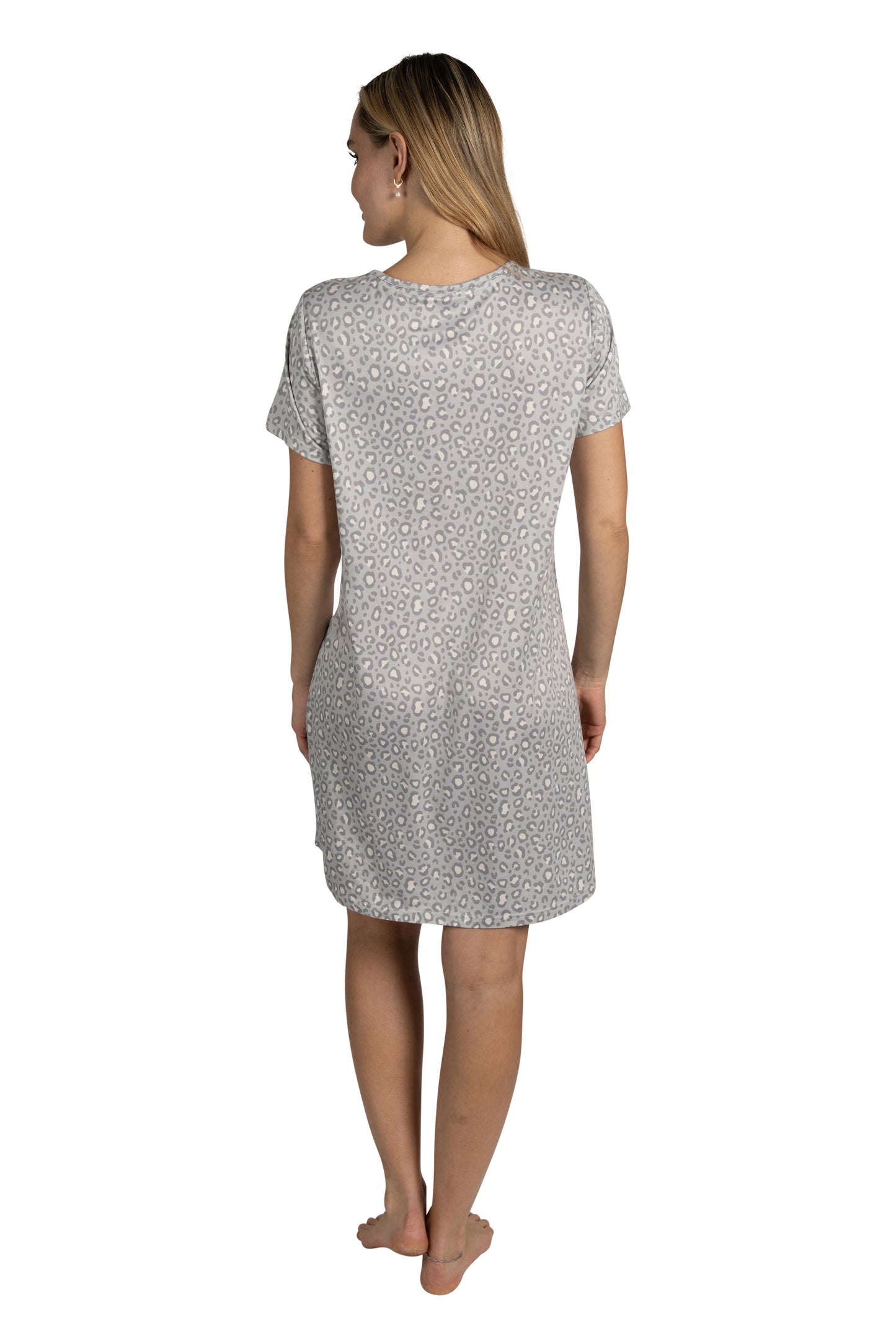 Women's 2-Pack Short Sleeve Shirttail Nightshirts Grey "OUT OF OFFICE" & "TAKE IT EASY" with Recycled Fabric