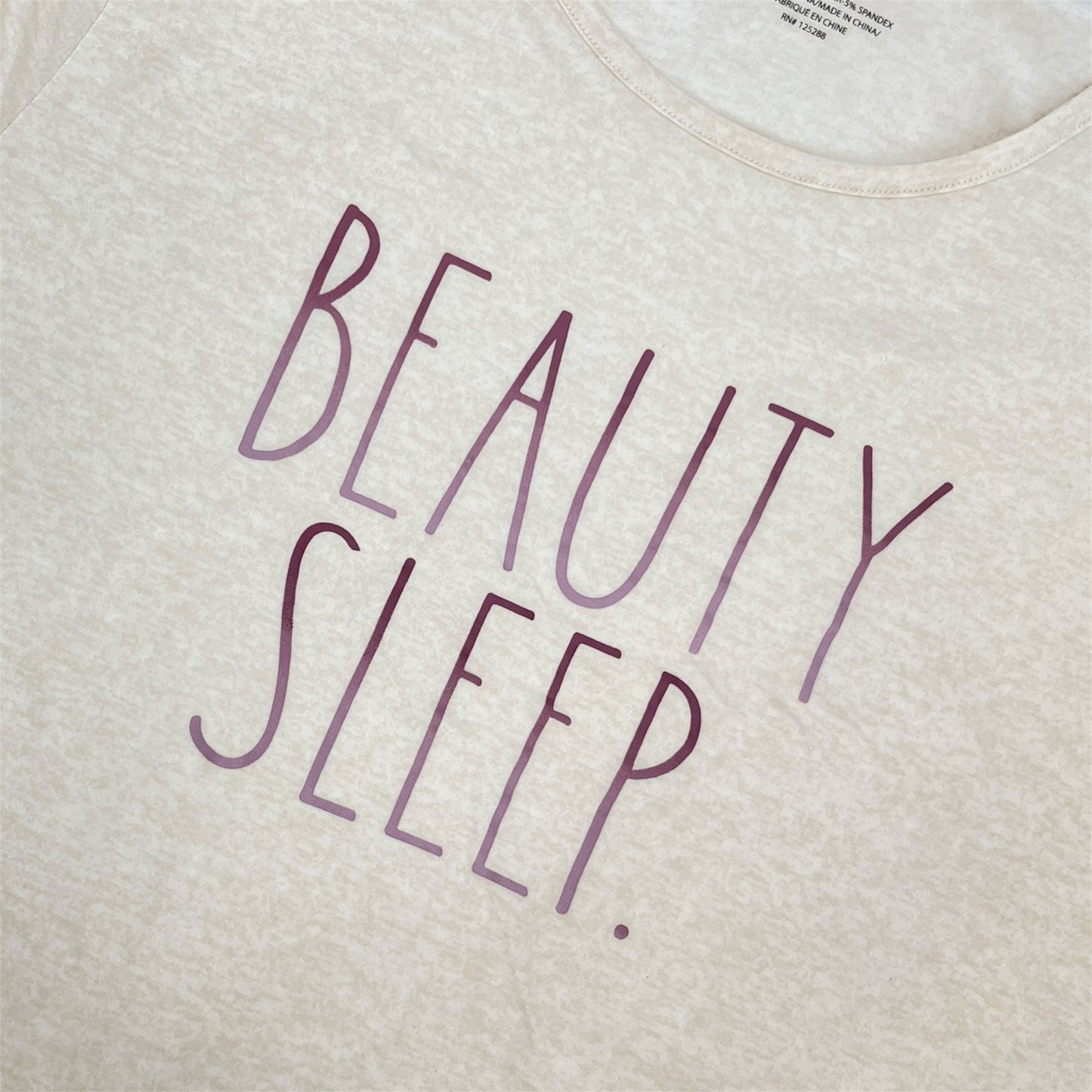 Women's 2-Pack Short Sleeve Shirttail Nightshirts Beige Pink "BONJOUR" & "BEAUTY SLEEP" with Recycled Fabric