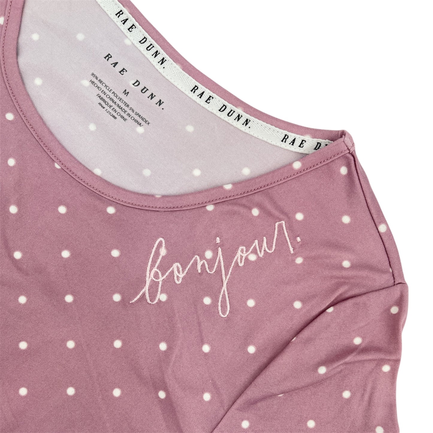 Women's 2-Pack Short Sleeve Shirttail Nightshirts Beige Pink "BONJOUR" & "BEAUTY SLEEP" with Recycled Fabric
