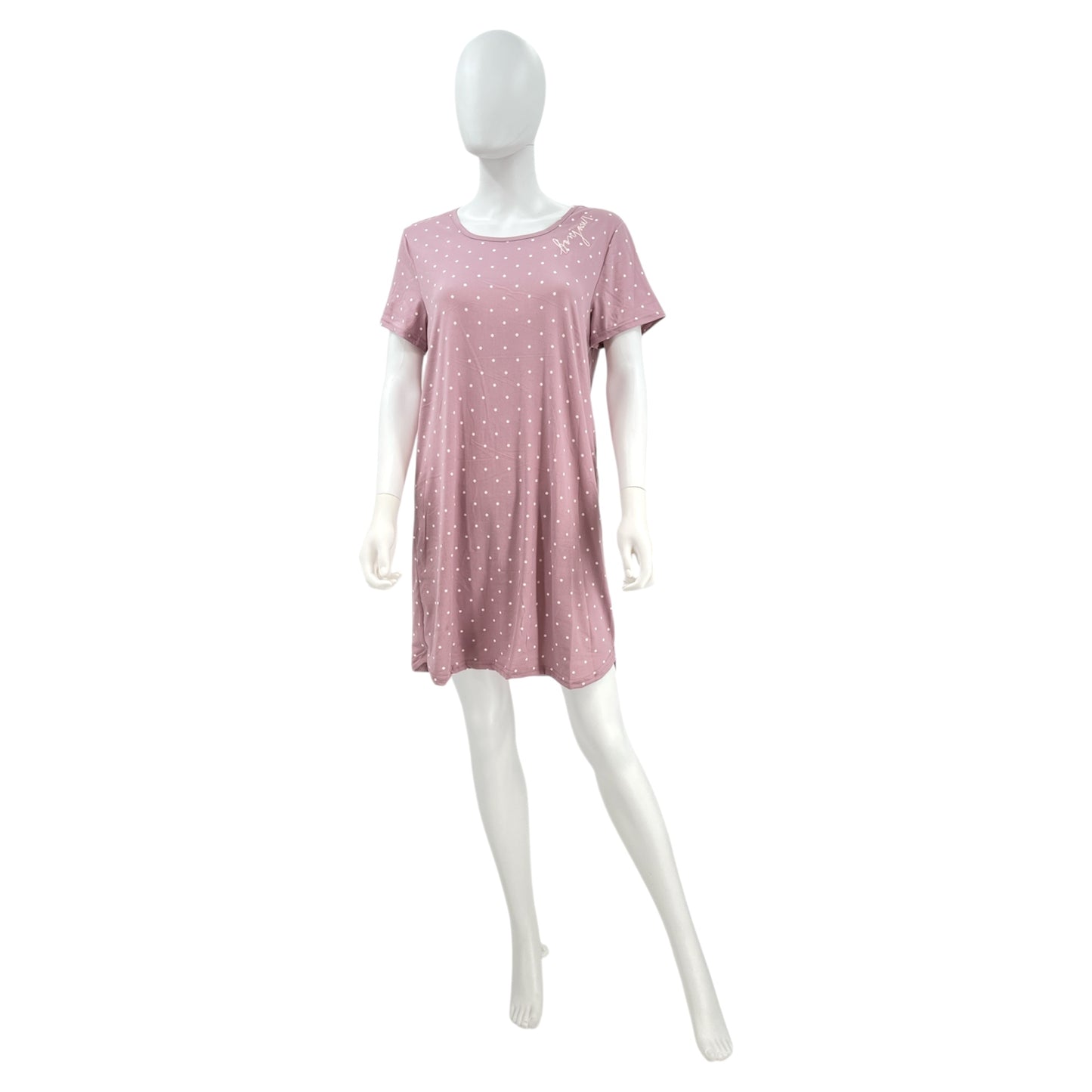 Women's 2-Pack Short Sleeve Shirttail Nightshirts Beige Pink "BONJOUR" & "BEAUTY SLEEP" with Recycled Fabric