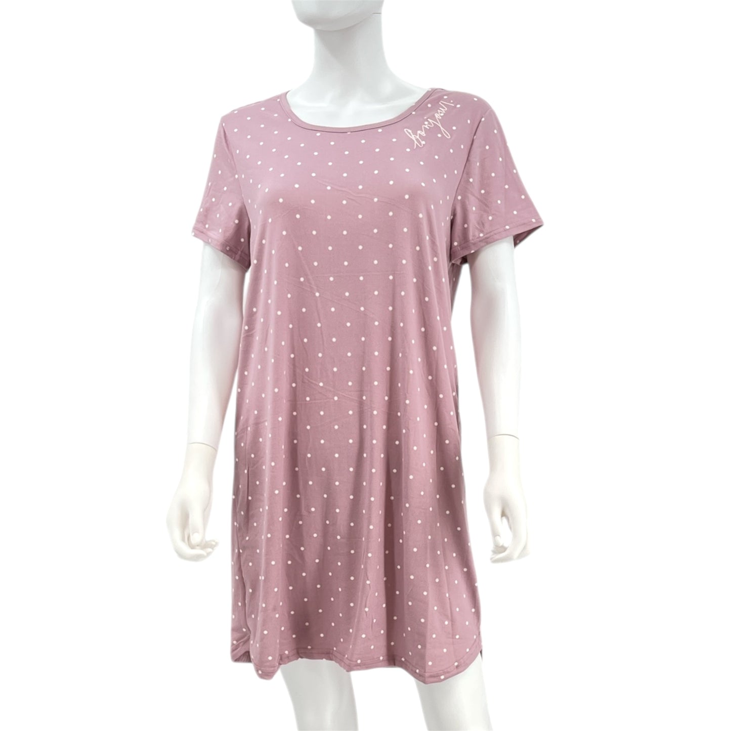 Women's 2-Pack Short Sleeve Shirttail Nightshirts Beige Pink "BONJOUR" & "BEAUTY SLEEP" with Recycled Fabric