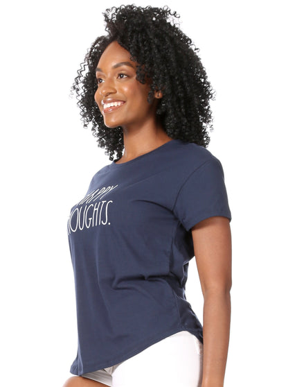 Women's "HAPPY THOUGHTS" Short Sleeve Shirttail Hem T-Shirt - Rae Dunn Wear - W T-Shirt