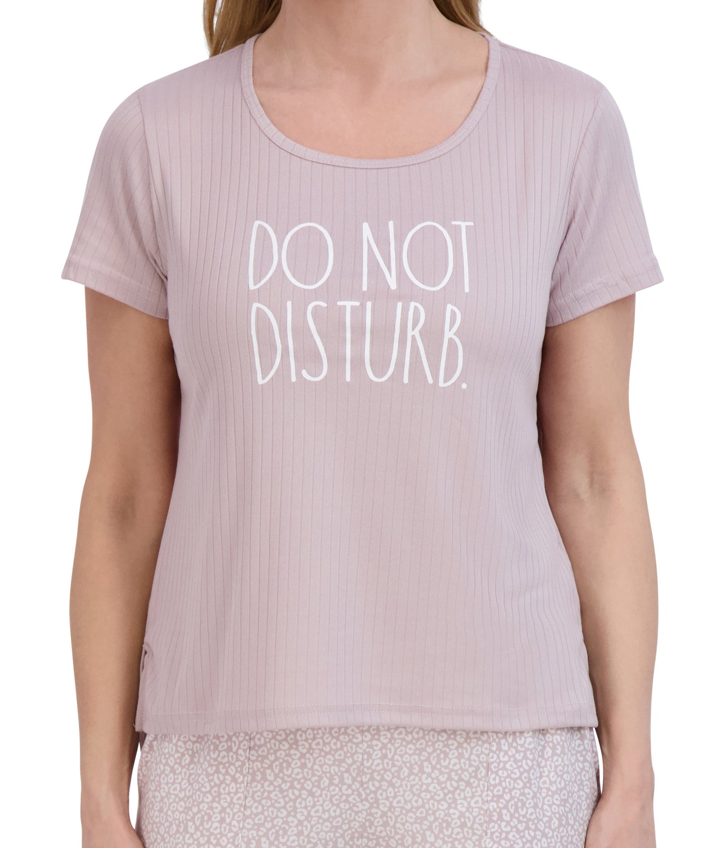 Women's DO NOT DISTURB Ribbed Short Sleeve Side Slit Top and Shorts Pajama Set - Rae Dunn Wear - W Shorts Set