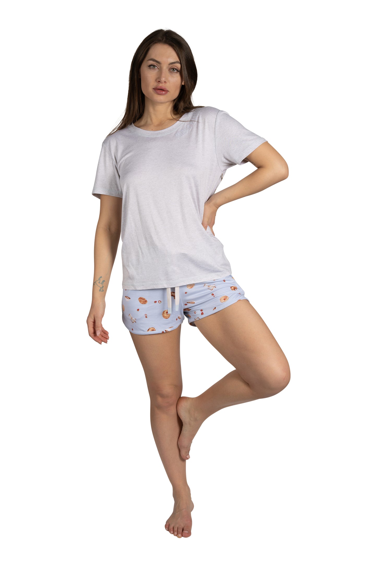 Women's "BRUNCH PLEASE" Short Sleeve Shirt and Dolphin Shorts Soft Pajama Set