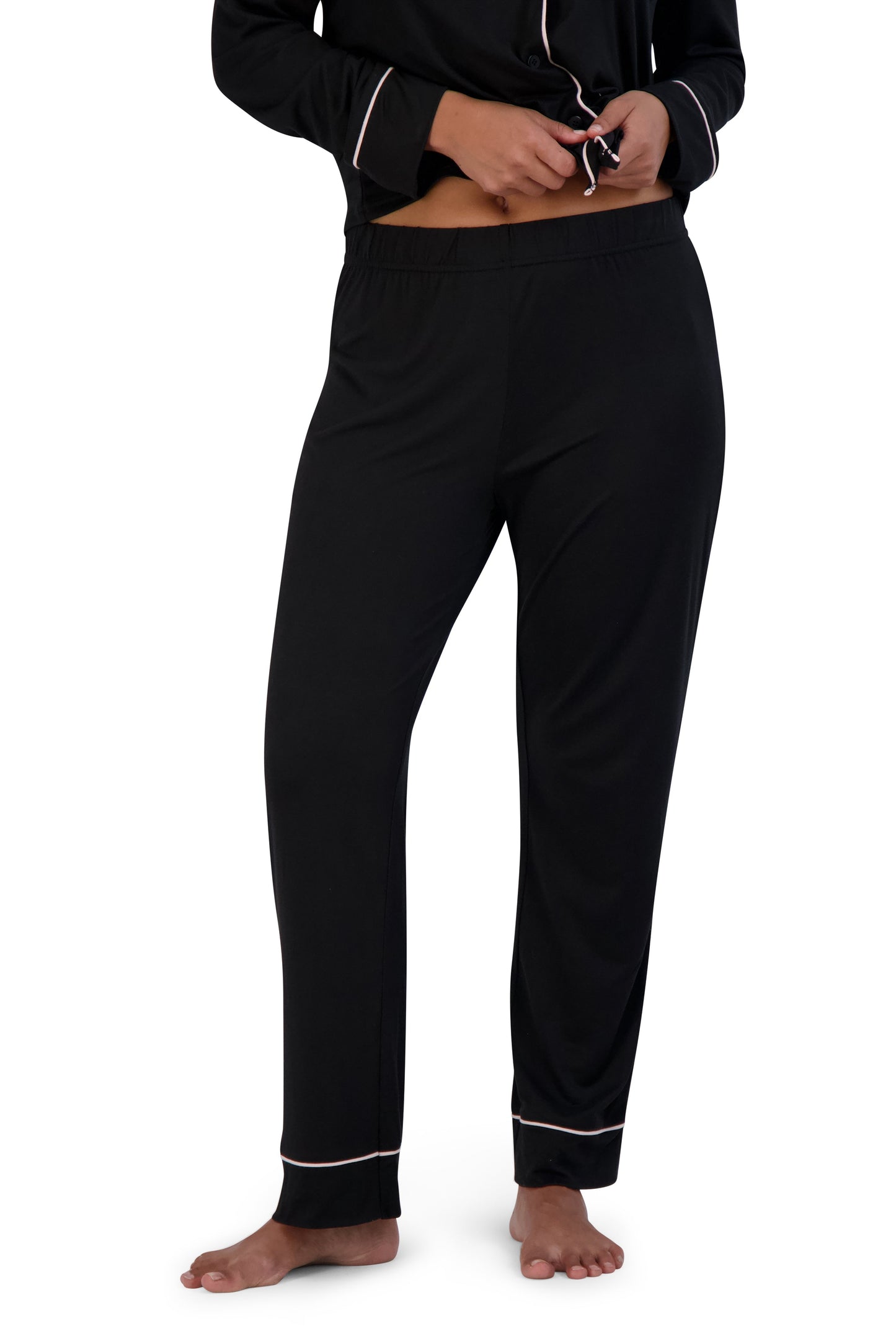 Women's "DREAMER" Long Sleeve Notch Collar Top and Tapered Pants Pajama Set - Rae Dunn Wear