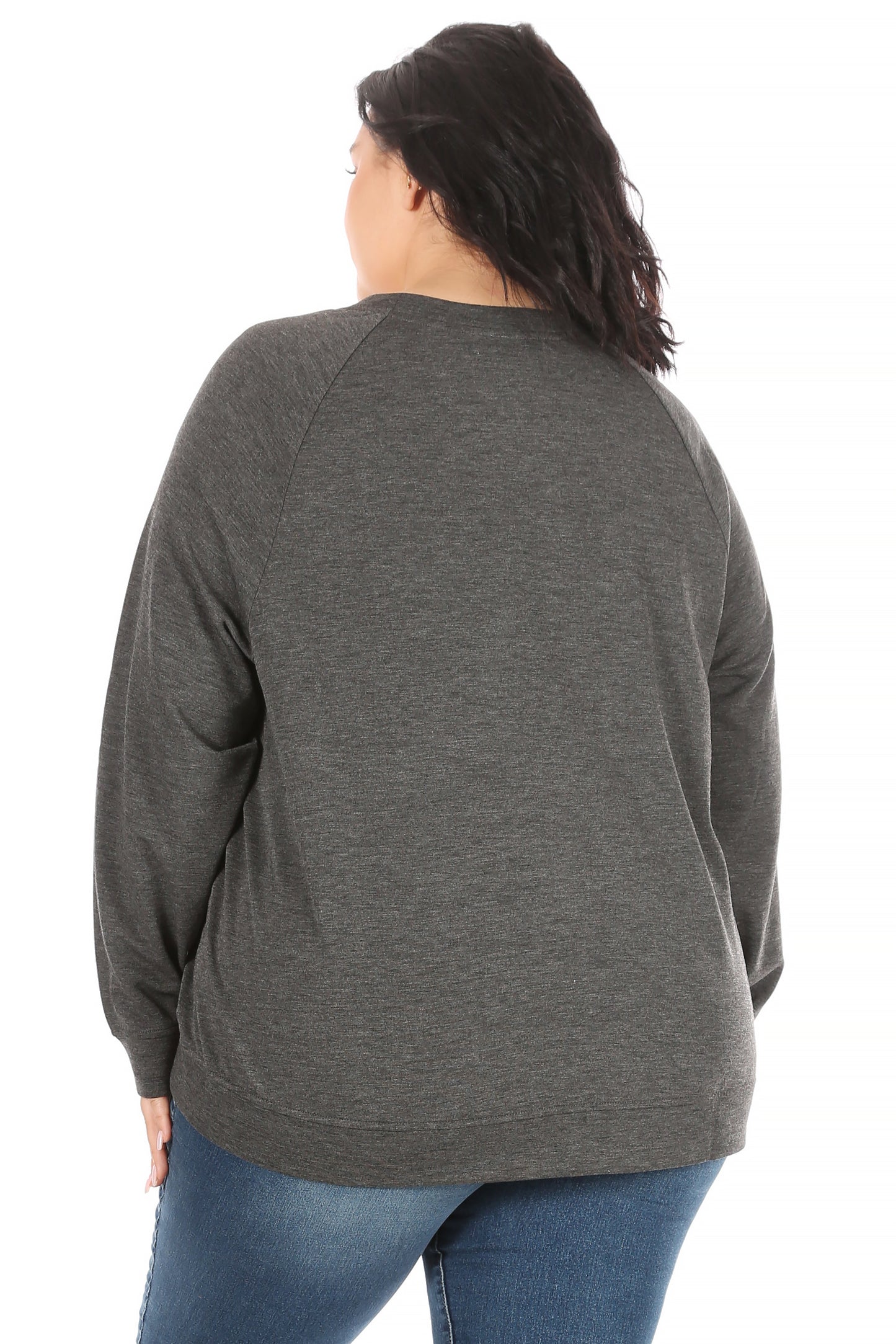 Women's "STAY GRATEFUL" Plus Size Studio Raglan Pullover Sweatshirt - Rae Dunn Wear