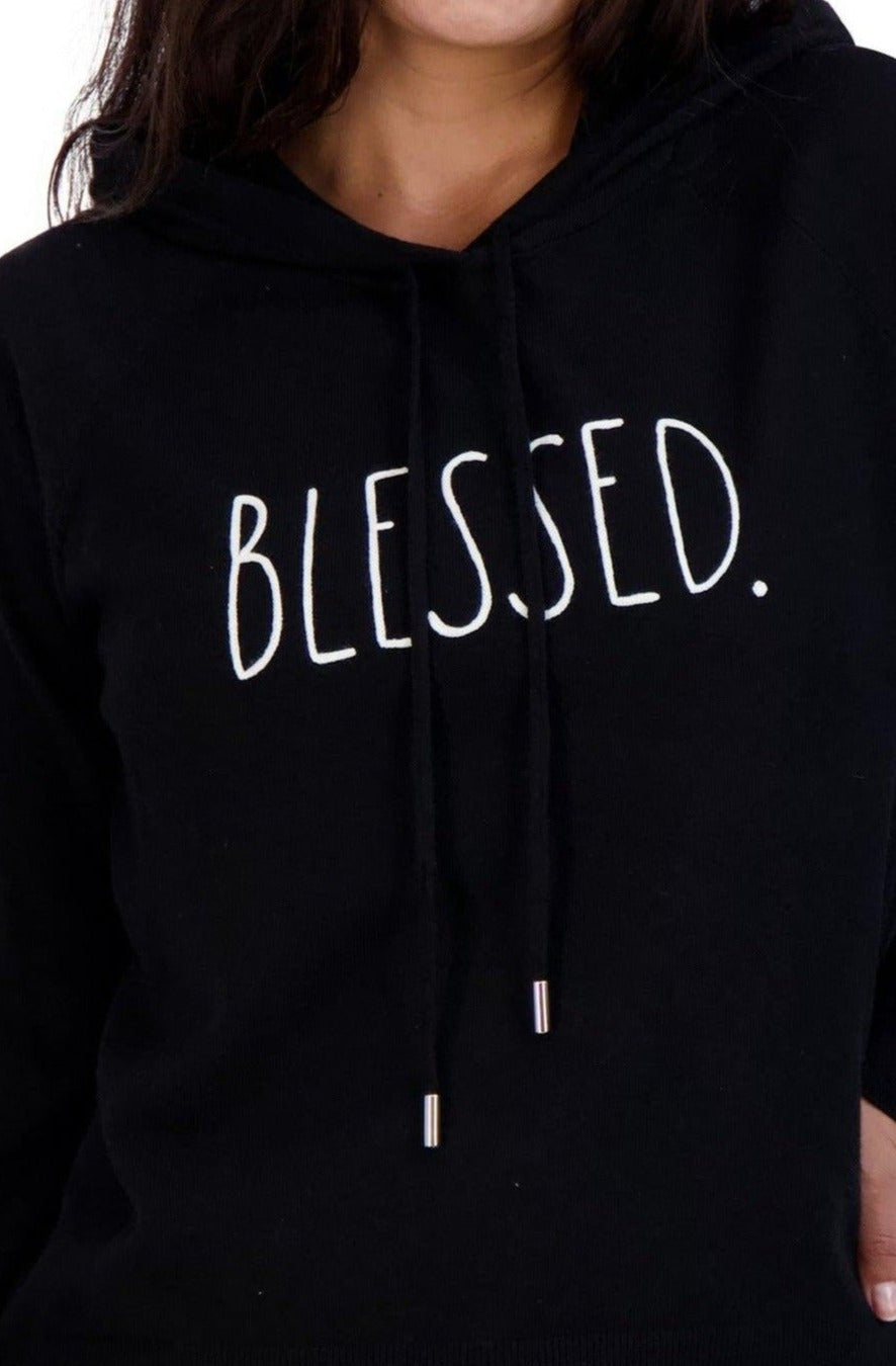 Women's "BLESSED" Knit Pullover Hoodie - Rae Dunn Wear - W Sweater