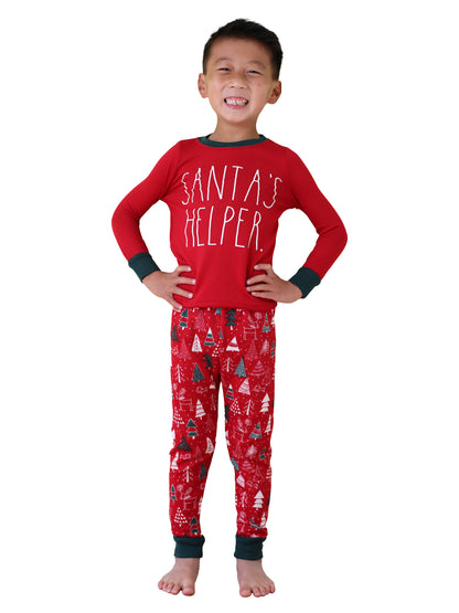 Kids "SANTA'S HELPER" Long Sleeve Top and Jogger Pajama Set - Rae Dunn Wear - B Pant Set