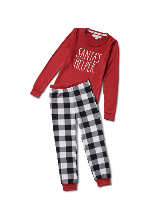 Kids "SANTA'S HELPER" Long Sleeve Top and Jogger Pajama Set - Rae Dunn Wear - G Pant Set