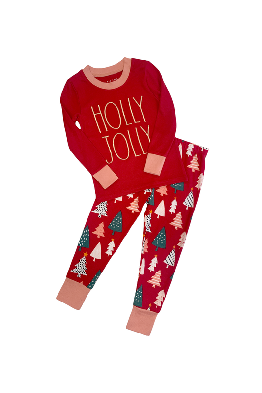 Kids "HOLLY JOLLY" Long Sleeve Top and Jogger Pajama Set - Rae Dunn Wear - G Pant Set