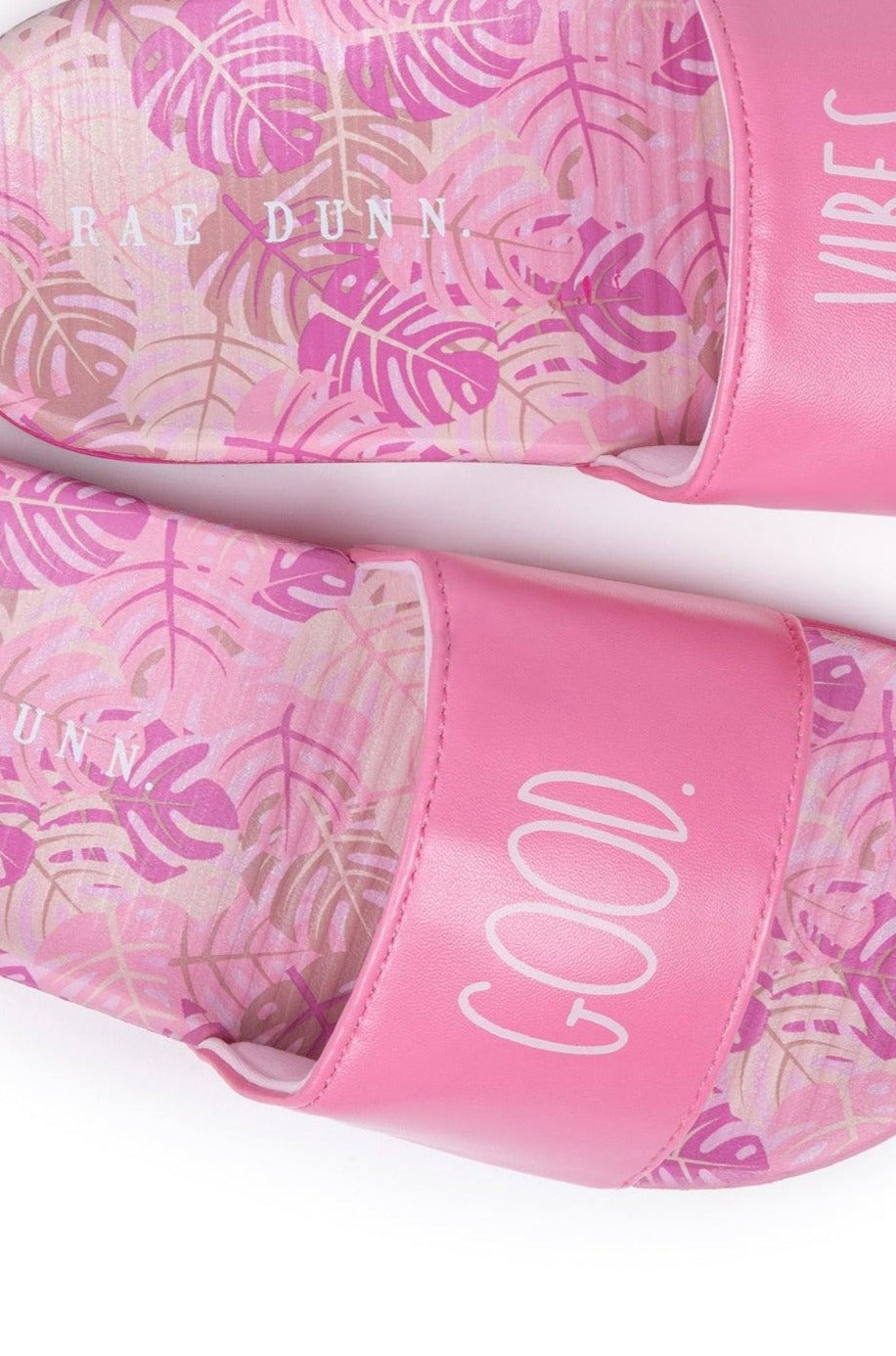 Girl's "GOOD VIBES" Pink Pool Slides - Rae Dunn Wear - G Footwear
