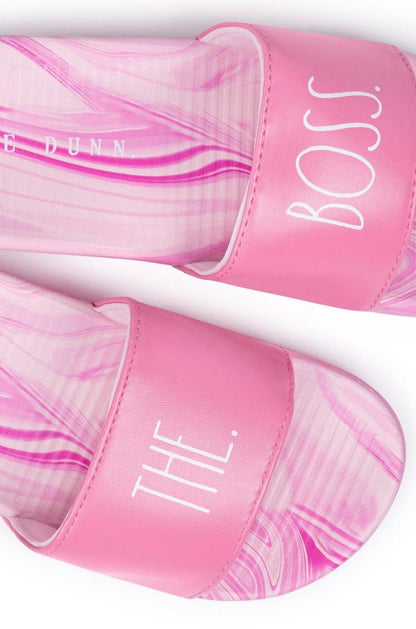 Girl's "THE BOSS" Marble Pink Pool Slides - Rae Dunn Wear - G Footwear