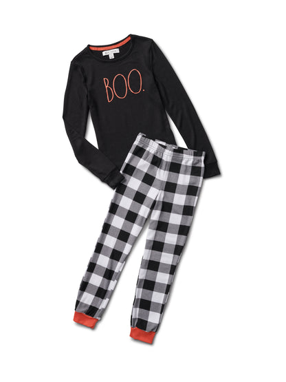Kids "BOO" Long Sleeve Top and Elastic Waistband Joggers Halloween Pajama Set - Rae Dunn Wear - B Pant Set