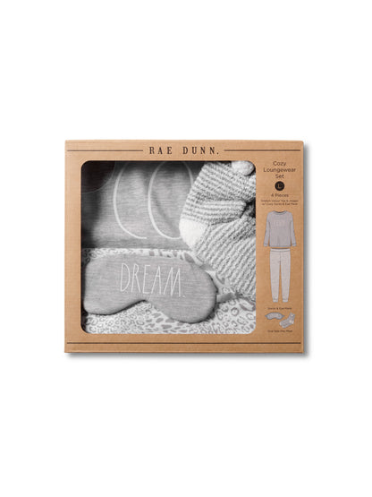 Women's 4-Piece Gift Set with Velour COZY Long Sleeve Top and Pajama Pants with Eye Mask and Socks - Rae Dunn Wear - W Pants Set