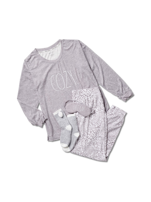 Women's 4-Piece Gift Set with Velour COZY Long Sleeve Top and Pajama Pants with Eye Mask and Socks - Rae Dunn Wear - W Pants Set