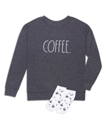Load image into Gallery viewer, Women&#39;s &quot;COFFEE&quot; Drop Shoulder Sweatshirt and Socks Set - Rae Dunn Wear - W Sweatshirt
