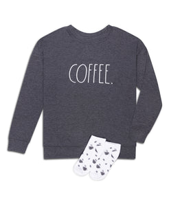 Women's "COFFEE" Drop Shoulder Sweatshirt and Socks Set - Rae Dunn Wear - W Sweatshirt