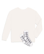 Load image into Gallery viewer, Women&#39;s &quot;SNUGGLE&quot; Drop Shoulder Sweatshirt and Plaid Socks Set - Rae Dunn Wear - W Sweatshirt
