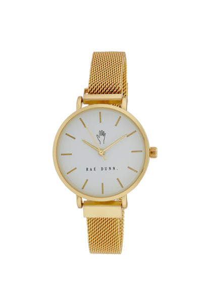 ROBIN Round Face Mesh Bracelet Watch in Gold, 33mm - Rae Dunn Wear - Watch