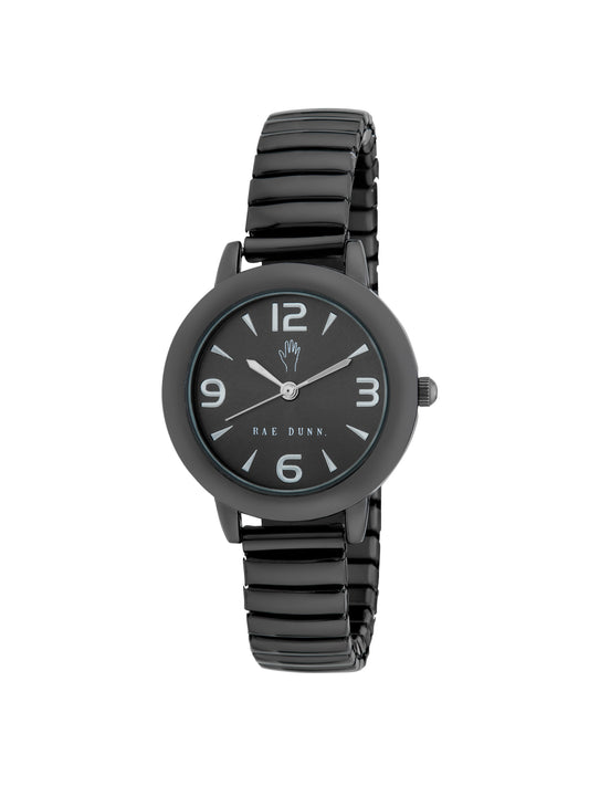 HEATHER Round Face Expandable Bracelet Watch in Black, 30mm - Rae Dunn Wear - Watch
