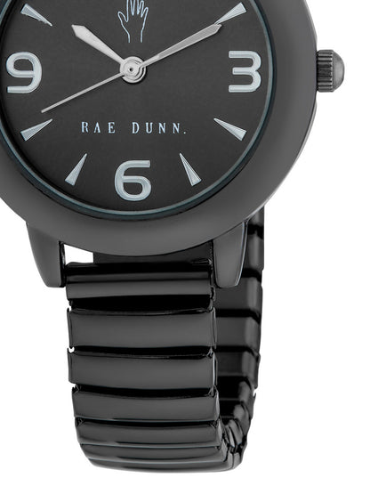 HEATHER Round Face Expandable Bracelet Watch in Black, 30mm - Rae Dunn Wear - Watch