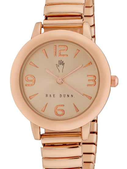 HEATHER Round Face Expandable Bracelet Watch in Rose Gold, 30mm - Rae Dunn Wear - Watch