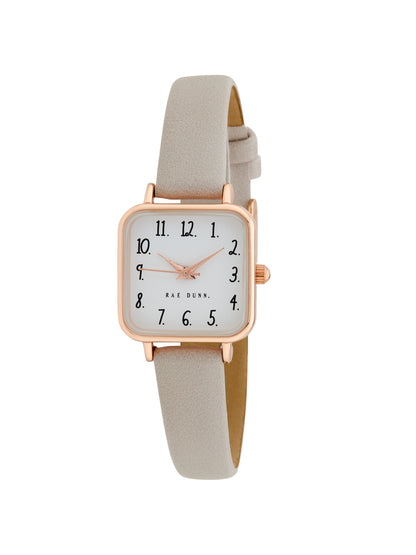 AMY Square Face Vegan Leather Strap Watch in Taupe with Rose Gold, 24mm - Rae Dunn Wear - Watch