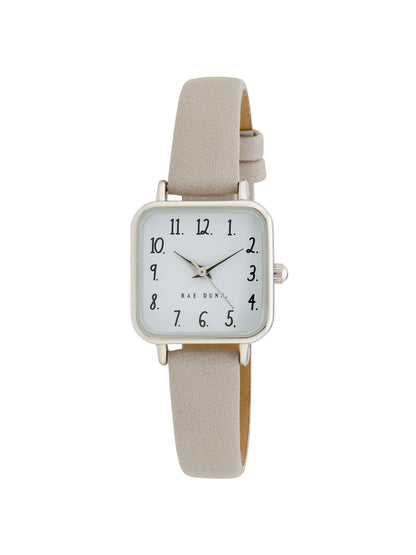 AMY Square Face Vegan Leather Strap Watch in Taupe with Silver, 24mm - Rae Dunn Wear - Watch
