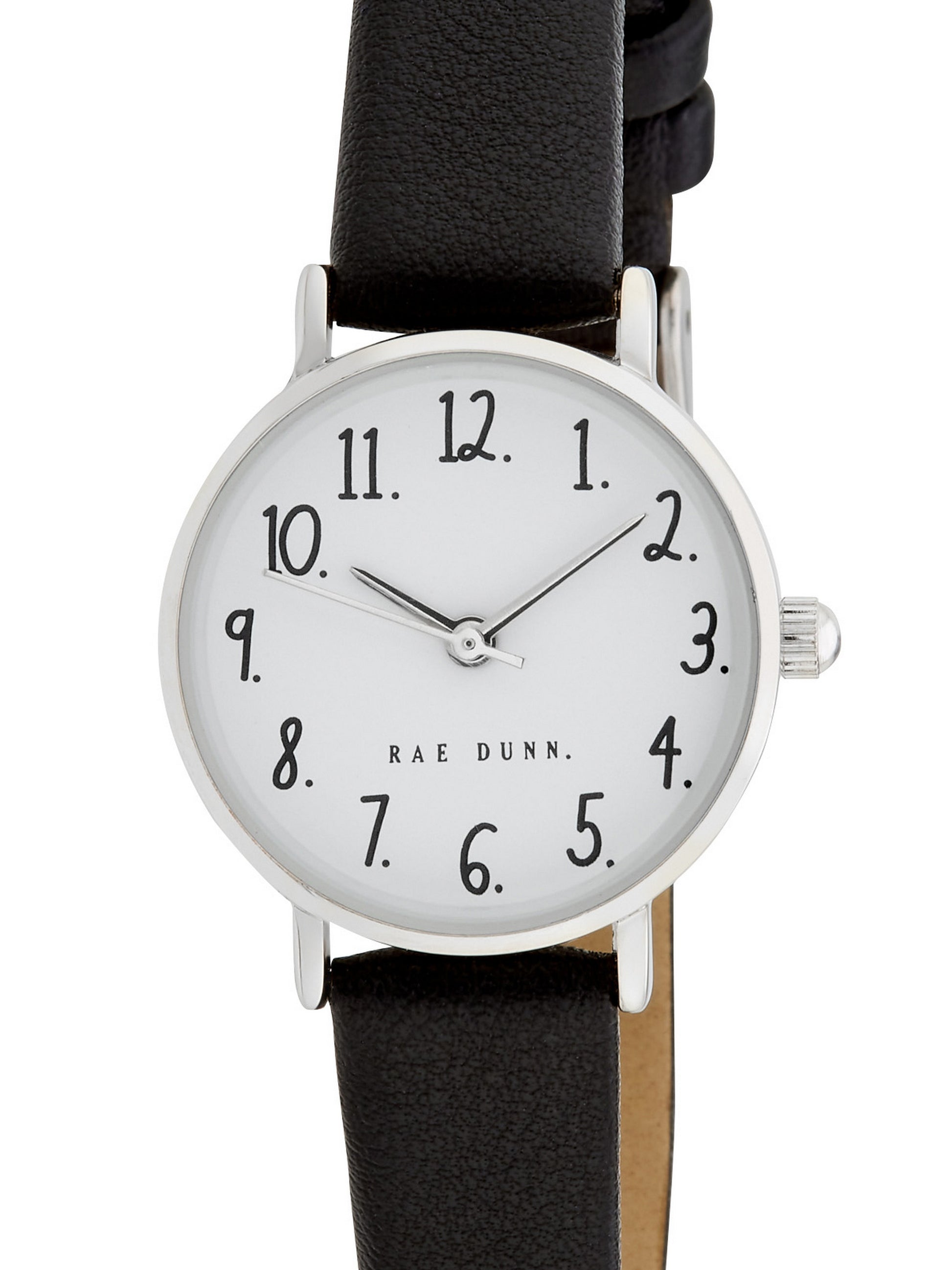 MEGAN Round Face Vegan Leather Strap Watch in Black with Silver, 26mm - Rae Dunn Wear - Watch