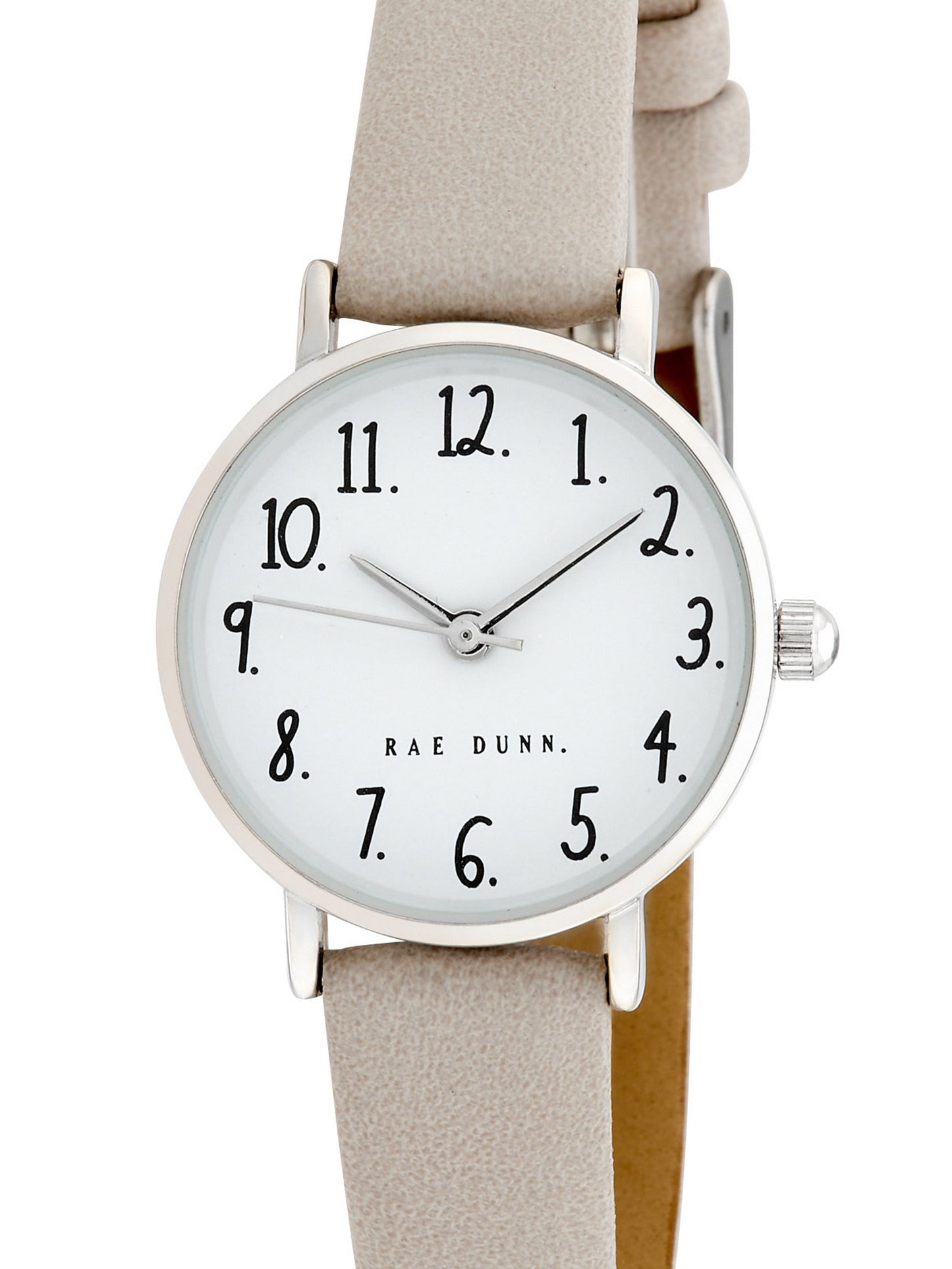 MEGAN Round Face Vegan Leather Strap Watch in Taupe with Silver, 26mm - Rae Dunn Wear - Watch