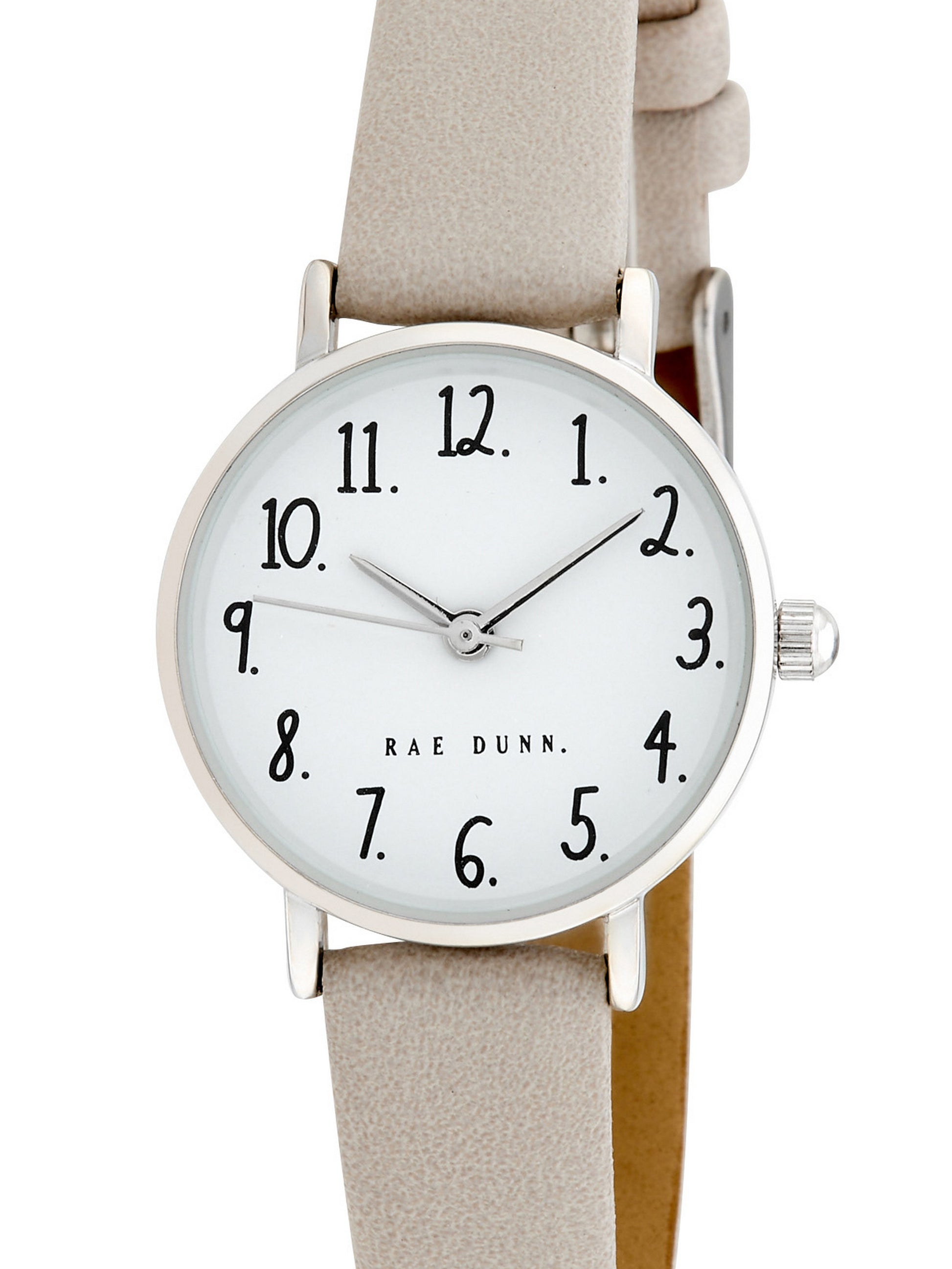 MEGAN Round Face Vegan Leather Strap Watch in Taupe with Silver, 26mm - Rae Dunn Wear - Watch