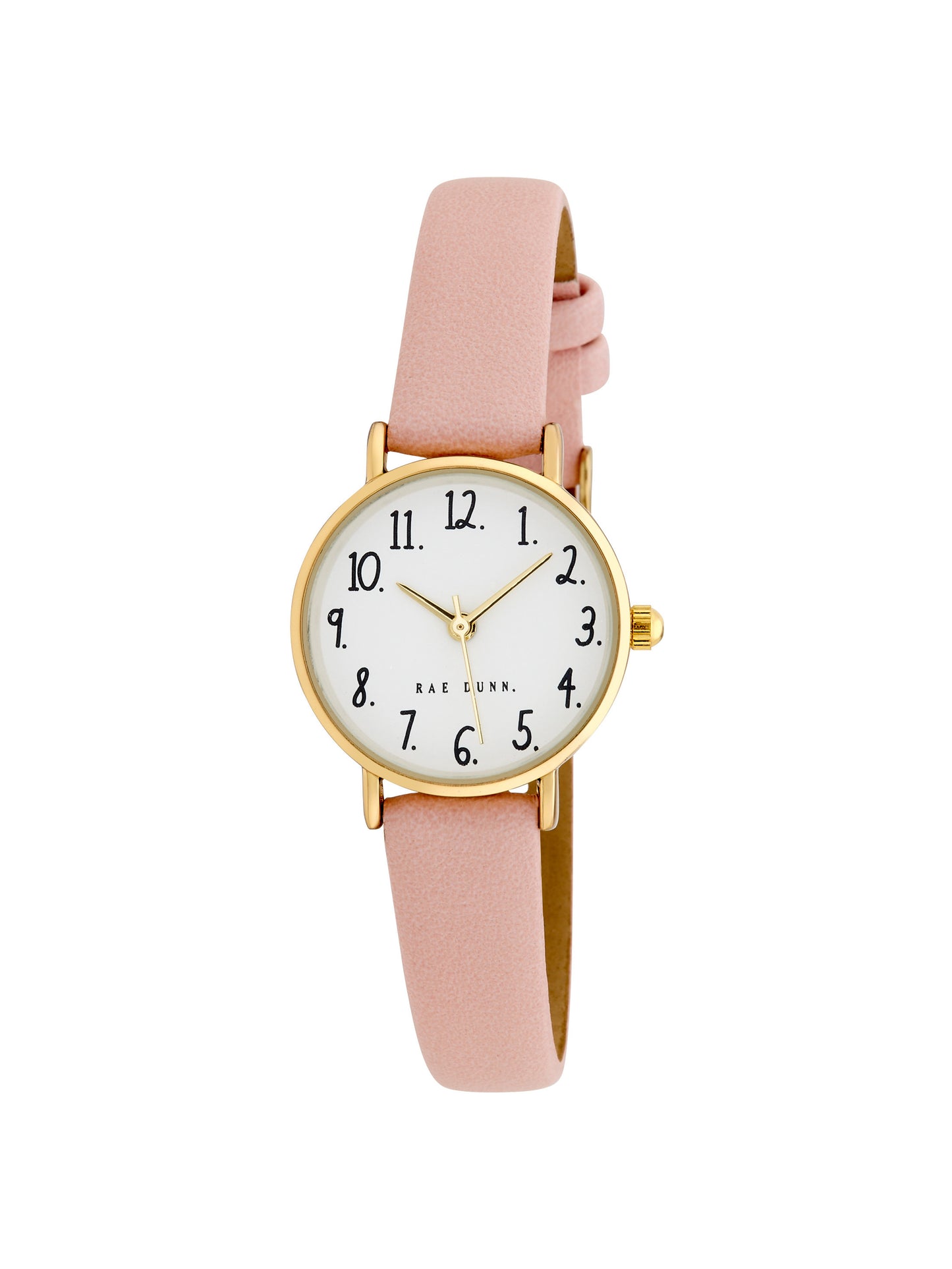 MEGAN Round Face Vegan Leather Strap Watch in Pink with Gold, 26mm - Rae Dunn Wear - Watch