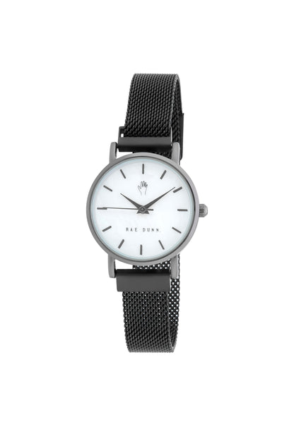 TARA Small Round Face Mesh Bracelet Watch in Black, 29mm - Rae Dunn Wear - Watch