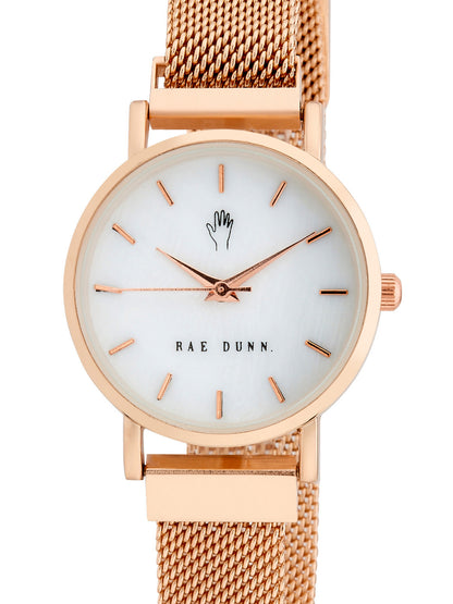TARA Small Round Face Mesh Bracelet Watch in Rose Gold, 29mm - Rae Dunn Wear - Watch
