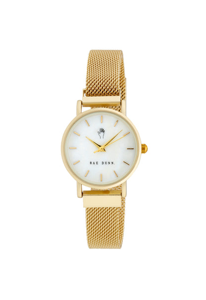 TARA Small Round Face Mesh Bracelet Watch in Gold, 29mm - Rae Dunn Wear - Watch