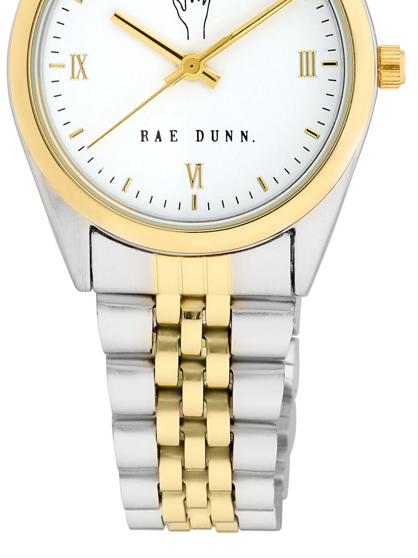 JULIA Round Face Roman Numeral Link Watch in Two-Tone Silver & Gold, 30mm - Rae Dunn Wear - Watch