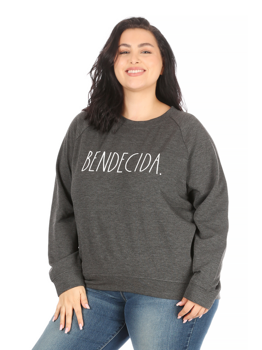 Women's "BENDECIDA" Plus Size Studio Raglan Sweatshirt - Rae Dunn Wear - W Sweatshirt