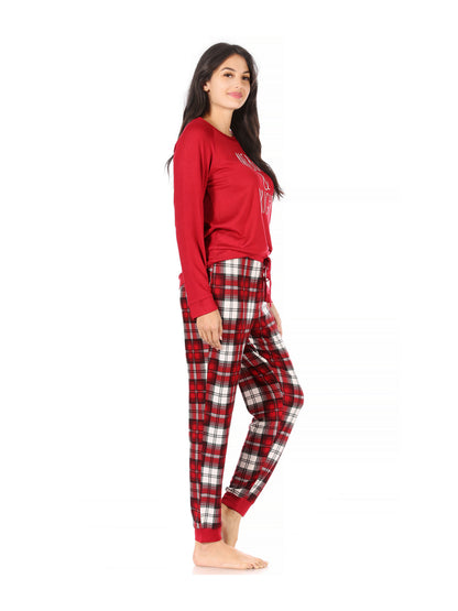 Women's "MERRY & BRIGHT" Long Sleeve Top and Drawstring Jogger Pajama Set - Rae Dunn Wear - W Pants Set