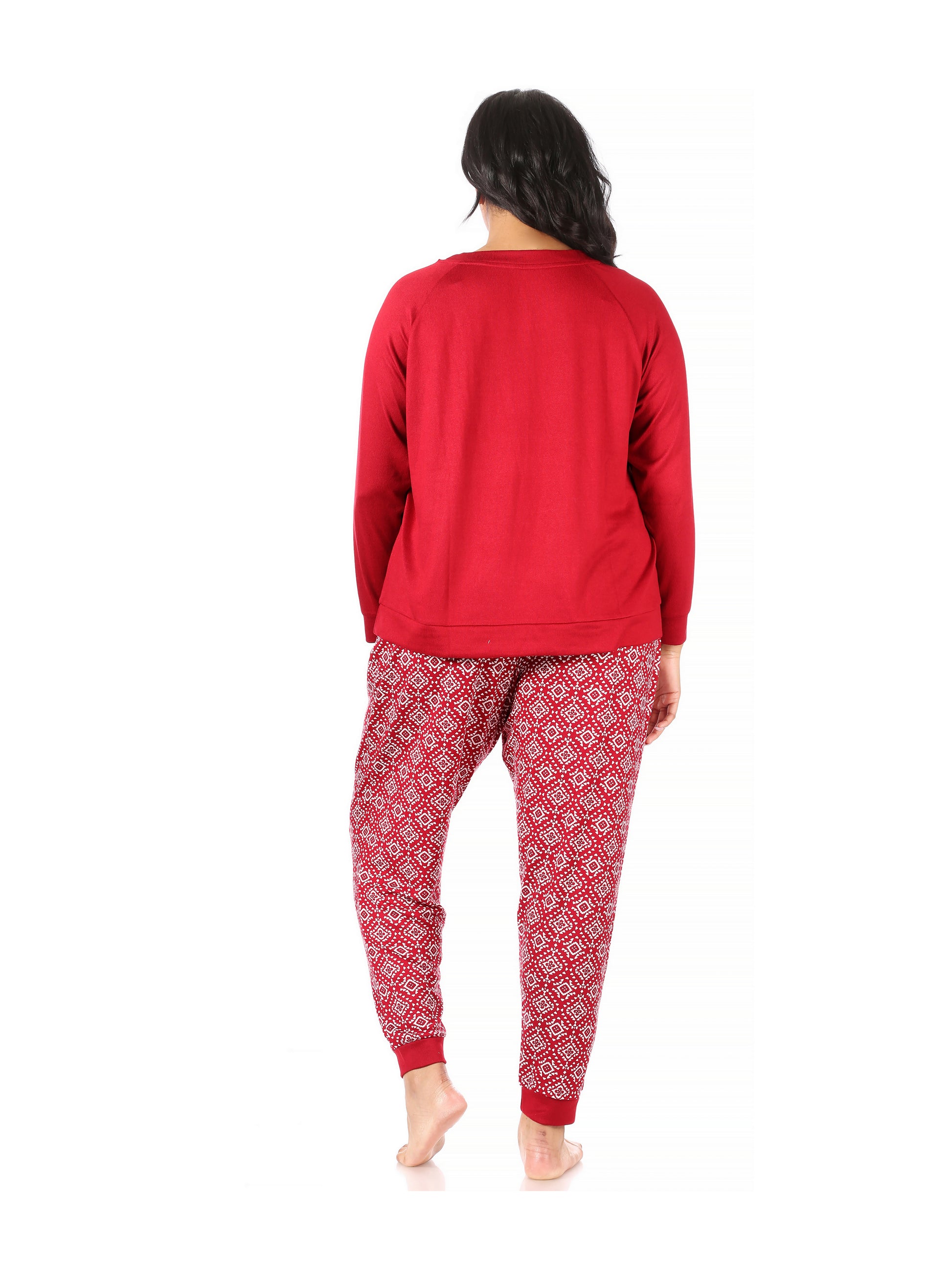 Women's "HO HO HO" Plus Size Hacci Long Sleeve Top and Jogger Pajama Set - Rae Dunn Wear - W Pants Set