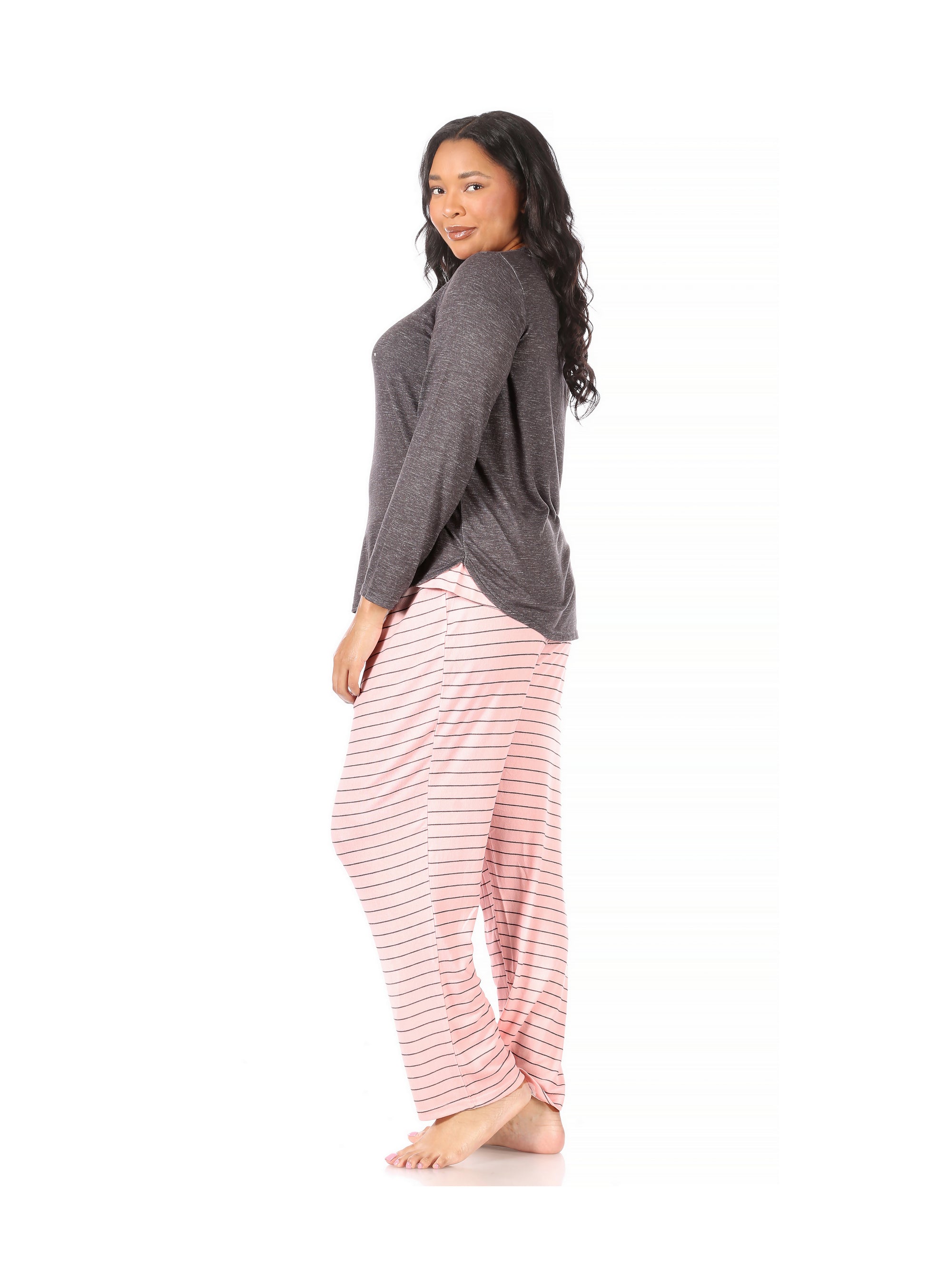 Women's Plus Size Short Sleeve Top And Pants Pajama Set Pink 1x