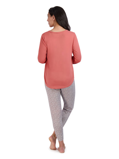 Women's "HELLO FALL" Long Sleeve Top and Drawstring Joggers Pajama Set - Rae Dunn Wear - W Pants Set