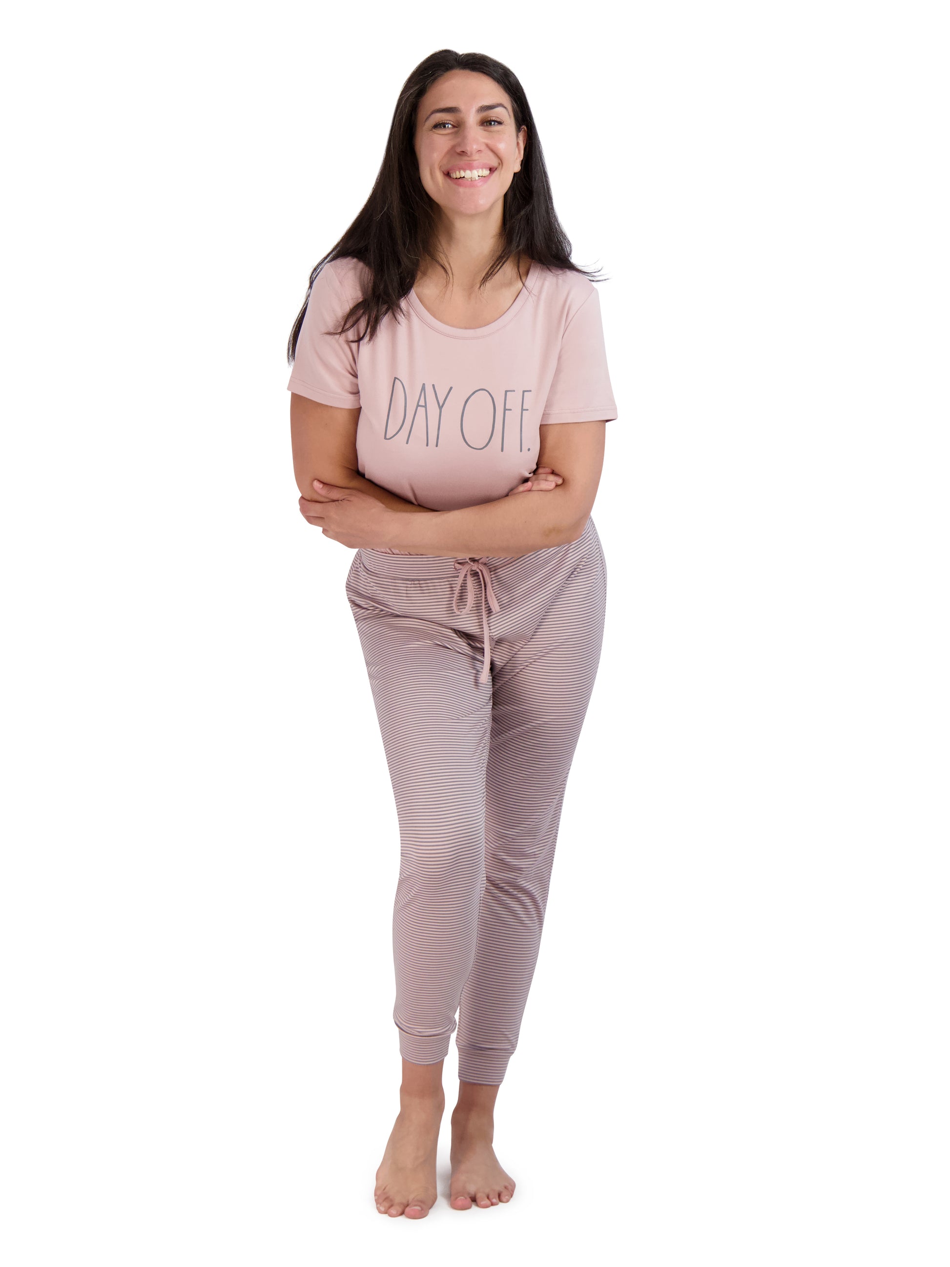 Rae Dunn Women's DAY OFF Short Sleeve Top and Drawstring Joggers